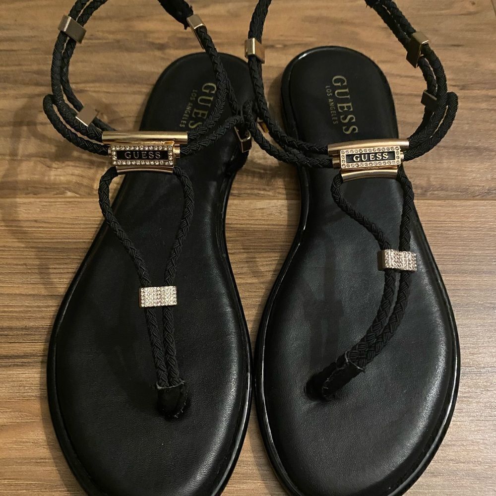 Gold and Black leather Guess Sandals size 9